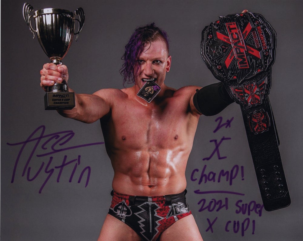 Ace Austin Autographed 8x10 " 2x X Champ! and 2021 Super X Cup!" Inscriptions