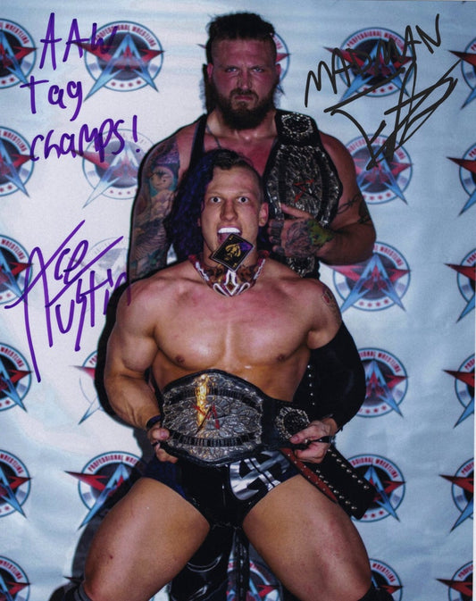 Ace Austin and Madman Fulton Autographed 8x10 "AAW Tag Champs!" Inscription